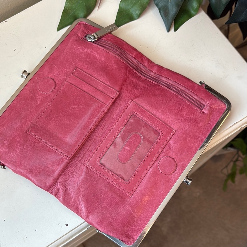 HOBO Pink Clutch with Textured Leather and Zipper Closure